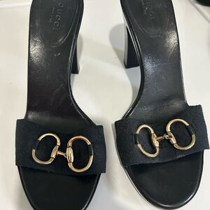 Gucci black open toe 4” heels